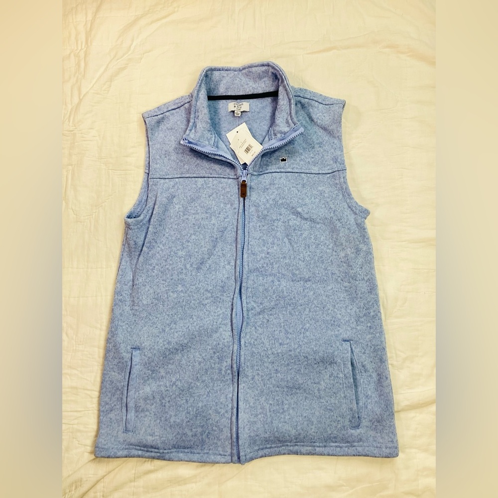 NWT Crown & Ivy Kids‎ Full Zip Sweater Vest Navy Light Blue Large